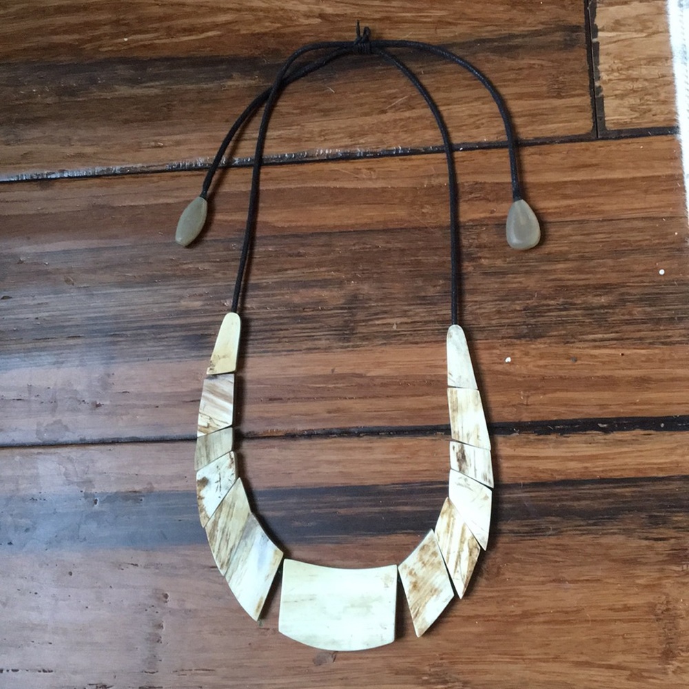 Adjustable noonday natural bead/bone necklace